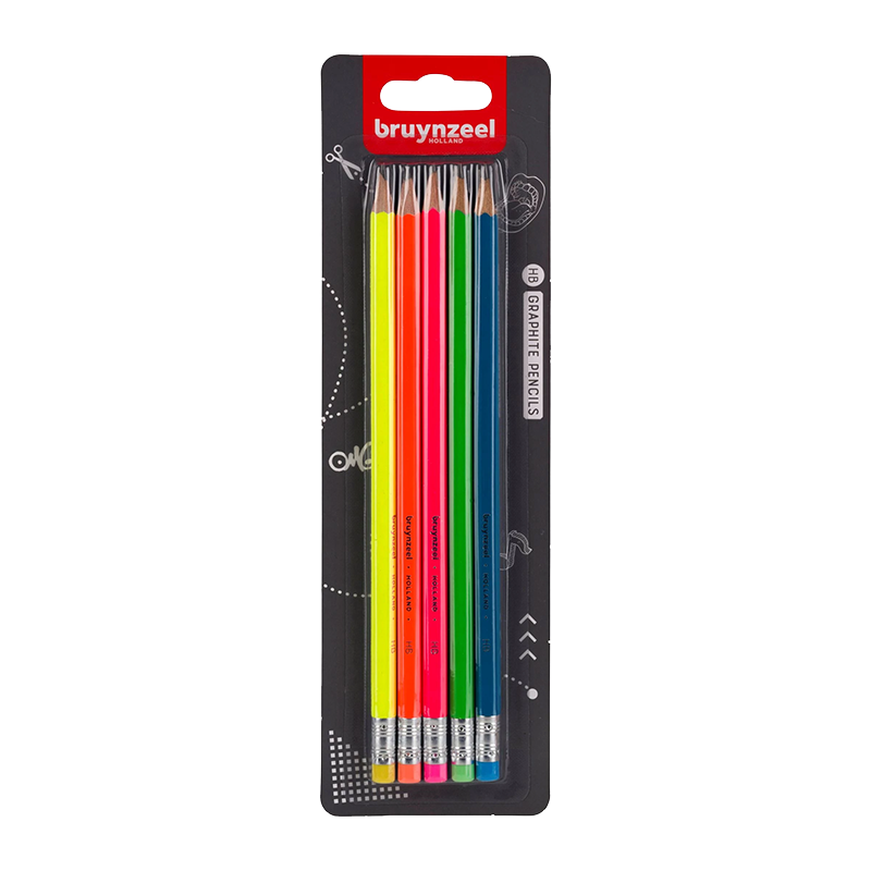 Bruynzeel grafitne neonske olovke s gumenim vrhom 5xHB