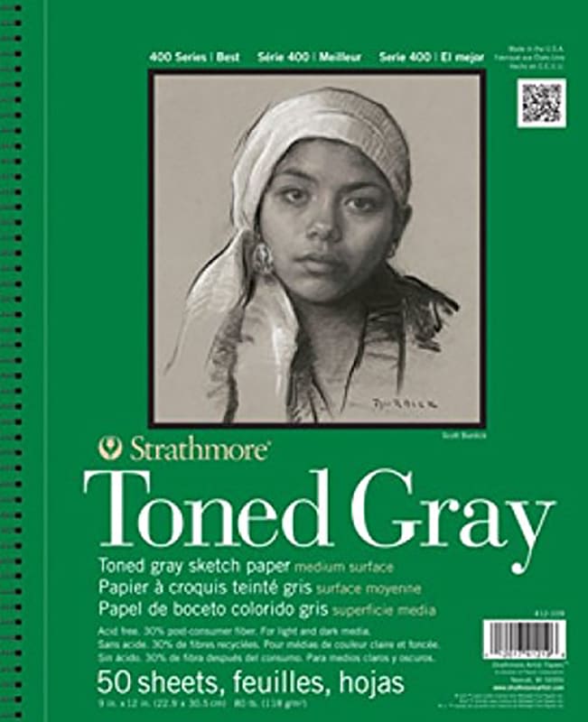 Strathmore Toned Gray Sketch Paper – 22,9 x 30,5 cm, linija 400, 118 g, 50 kom.