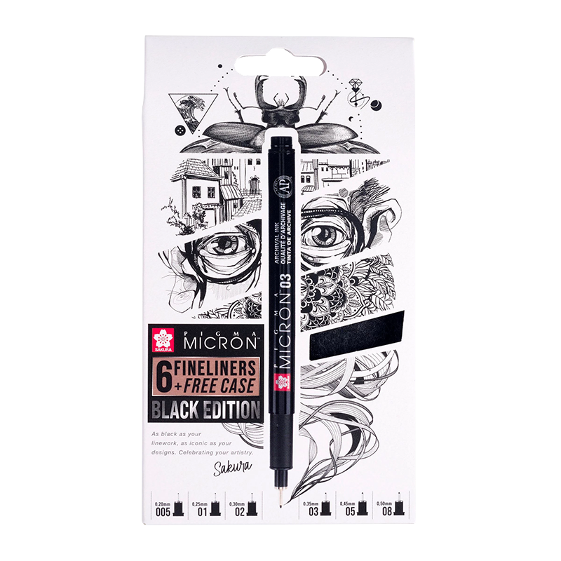 Sakura Pigma Micron Black Edition set od 6 kom + torbica gratis